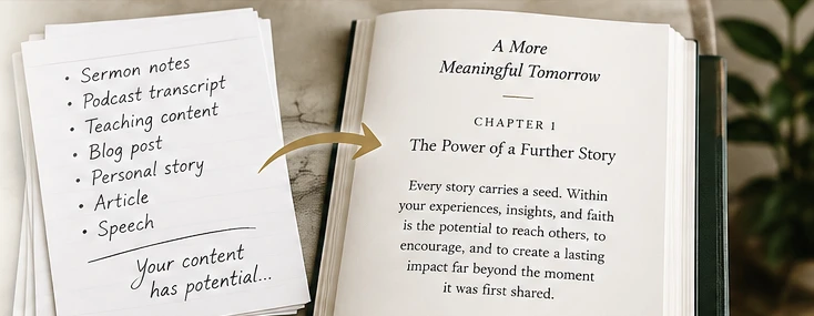 Sermon notes, a transcript, and other content becoming a manuscript